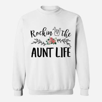 Womens Rockin' The Aunt Life Mother's Day Gift Auntie Sweatshirt | Crazezy DE