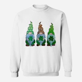 Womens Three Gnomes Shamrocks Buffalo Plaid Leopard St Patrick Day Sweatshirt | Crazezy AU