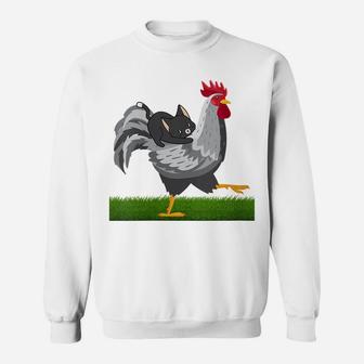 Womens Tuxedo Cat Riding A Chicken - Pet Lovers Sweatshirt | Crazezy