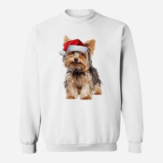 Yorkshire Terrier Santa Hat Cute Yorkie Puppy Christmas Gift Sweatshirt Sweatshirt | Crazezy