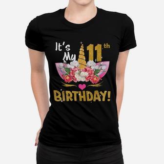 11Th Birthday Girl 11 Years Old Awesome Unicorn Flower Bday Women T-shirt | Crazezy CA