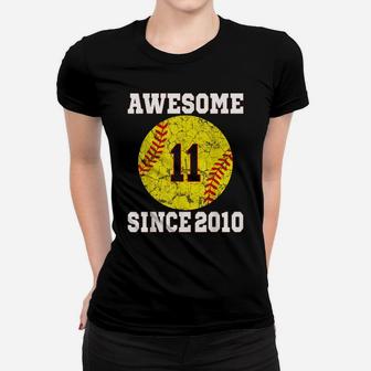 11Th Birthday Softball Lover 11 Years Old Vintage Retro Women T-shirt | Crazezy