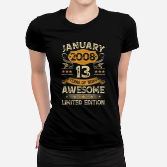 13 Years Old Gifts Vintage January 2008 13Th Birthday Gift Women T-shirt | Crazezy
