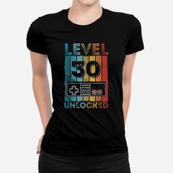 30Th Birthday Gift Boys Mens Level 30 Unlocked Video Game Women T-shirt | Crazezy