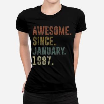 34Th Retro Birthday Gift Vintage Awesome Since January 1987 Women T-shirt | Crazezy