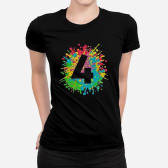4Th Birthday For Kids Number 4 In Paint Splashes Women T-shirt | Crazezy AU