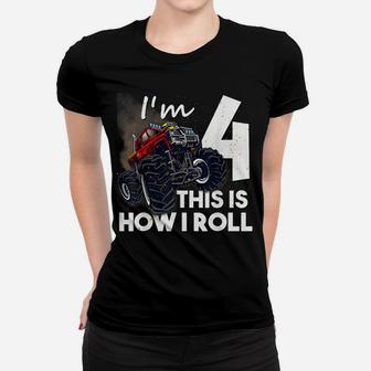 4Th Birthday T Shirt Boy Monster Truck 4 Years Old Gift Women T-shirt | Crazezy UK