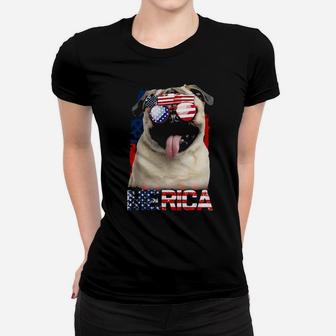 4Th Of July American Flag Pugs Dog Lover Women T-shirt - Monsterry