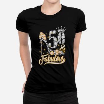 50 & Fabulous 50 Years Old 50Th Birthday Diamond Crown Shoes Women T-shirt | Crazezy