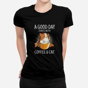 A Good Day Starts With Coffee And Cat Women T-shirt - Thegiftio UK
