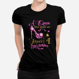 A Queen Was Born On January 4, 4Th January Birthday Gift V Sweatshirt Women T-shirt | Crazezy DE
