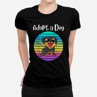Adopt A Dog Funny Vintage Rainbow Sunset Puppy Pet Rescue Women T-shirt | Crazezy