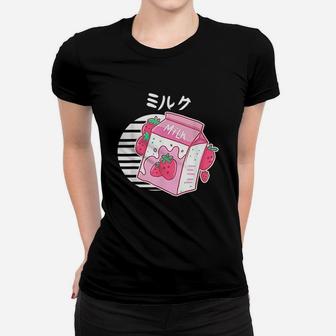 Aesthetic Pink Pastel Korean Strawberry Milk Carton Gift Women T-shirt | Crazezy UK