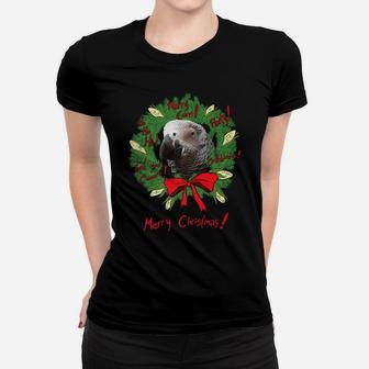 African Grey Parrot Merry Corn Christmas Wreath Women T-shirt | Crazezy