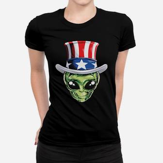 Alien 4Th Of July Uncle Sam Ufo American Flag Women T-shirt - Monsterry