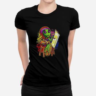 Alien Hippie Artist Painter Girl Women Cute Science Fiction Women T-shirt | Crazezy