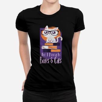All I Need Is Books And Cats Pastel Cat Art For Book Lovers Women T-shirt | Crazezy UK
