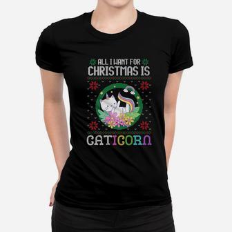 All I Want For Christmas Is A Unicorn Cat Caticorn Ugly Xmas Women T-shirt | Crazezy CA