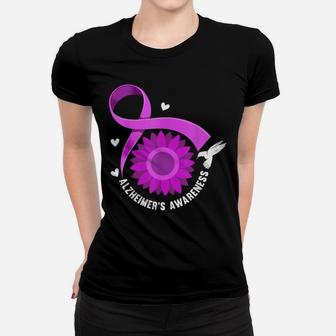 Alzheimer's Ribbon Flower Dementia Alzheimer's Awareness Women T-shirt | Crazezy