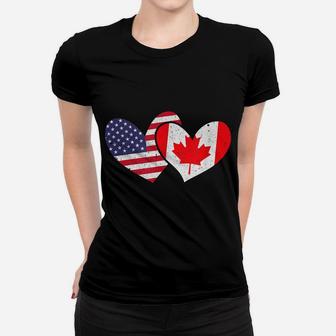 America Usa United States Love Canada Hearts Flags Design Women T-shirt | Crazezy