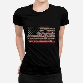 American Flag Lacrosse Gift Proud Usa Lax Player Jersey Women T-shirt | Crazezy