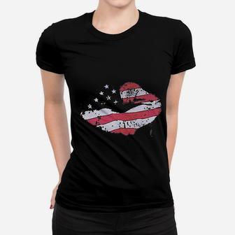 American Flag Lips Women T-shirt | Crazezy UK