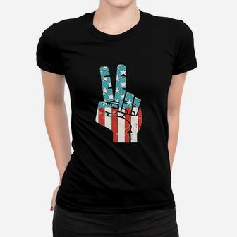 American Flag Peace Sign Hand Women T-shirt | Crazezy