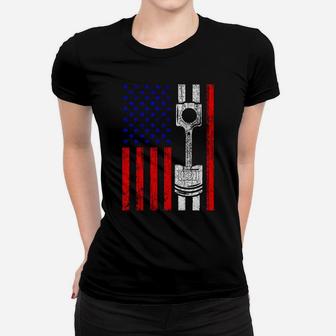 American Flag Piston Muscle Car Patriotic Women T-shirt | Crazezy