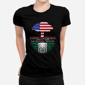 American Grown Nigerian African Roots Us Flag Nigeria Women T-shirt | Crazezy UK