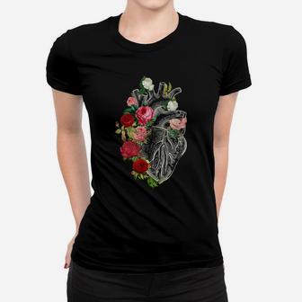 Anatomical Heart And Flowers, Flower Anatomical Heart Tshirt Women T-shirt | Crazezy