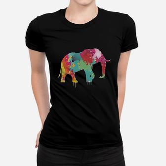 Animal World Splatter Elephant Black Women T-shirt | Crazezy UK