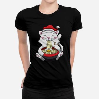 Anime Cat With Santa Hat, Cute Kitten Ramen Christmas Season Women T-shirt | Crazezy