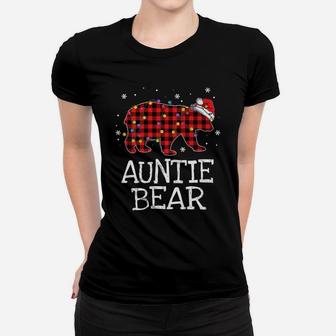 Auntie Bear Red Plaid Christmas Pajama Family Gift Women T-shirt | Crazezy