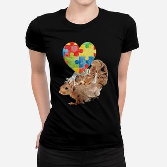 Autism Awareness Mommy Squirrel With Baby Puzzle Heart Love Women T-shirt - Monsterry UK