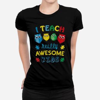 Autism Teacher Awareness Shirts Cute Owl Gifts Women T-shirt | Crazezy