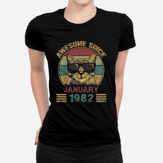 Awesome Since January 1982 40Th Birthday Gift Cat Lover Women T-shirt | Crazezy DE