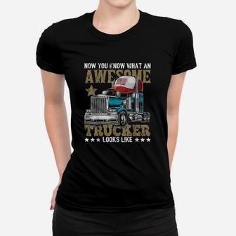 Awesome Trucker American Flag Truck Driver Trucker Hat Gift Women T-shirt | Crazezy DE