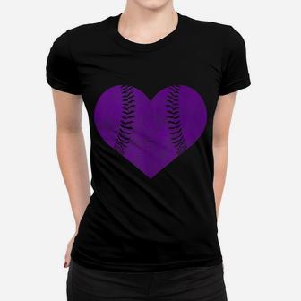 Baseball Heart Shirt Softball Mom Matching Team Gift Purple Women T-shirt | Crazezy