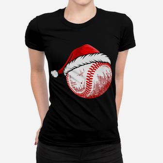 Baseball Wearing Santa Hat Funny Baseball Christmas Matching Women T-shirt | Crazezy CA