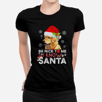 Be Nice To Me I Know Santa Golden Retriever Funny Dog Xmas Women T-shirt - Monsterry