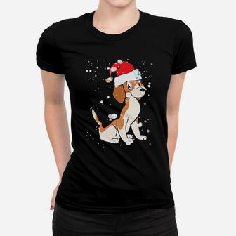 Beagle Licking Snow On Nose Santa Xmas Hat Women T-shirt - Monsterry