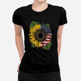 Beautiful Sunflower American Flag Patriotic Women Christmas Women T-shirt | Crazezy