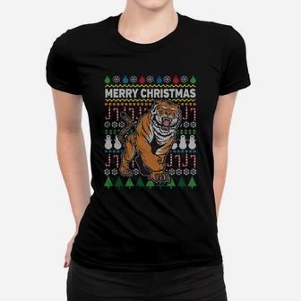 Beautiful Tiger Merry Christmas Ugly Xmas Big Cat Design Sweatshirt Women T-shirt | Crazezy AU
