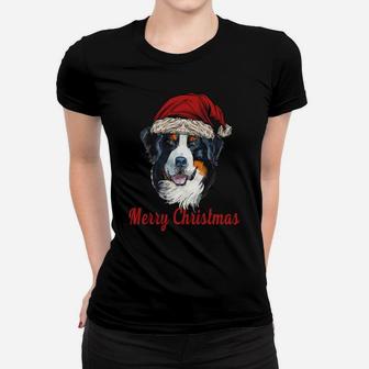 Bernese Mountain Dog Merry Christmas Berner Santa Hat Sweatshirt Women T-shirt | Crazezy