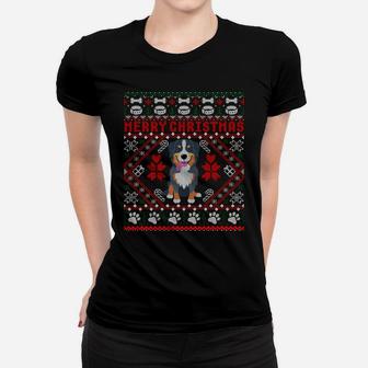 Bernese Mountain Dog Merry Christmas Ugly Sweater Funny Gift Sweatshirt Women T-shirt | Crazezy