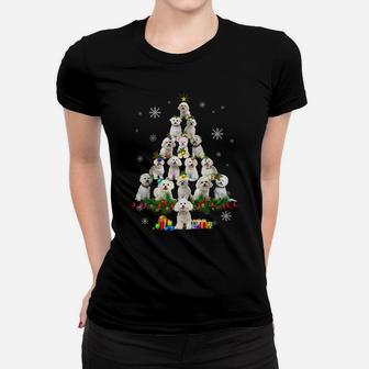 Bichon Frise Christmas Tree Lights Funny Dog Xmas Women T-shirt | Crazezy UK