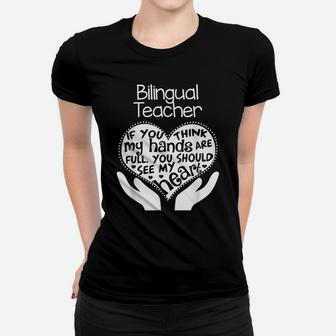 Bilingual Teacher T Shirt Heart Hands School Team Group Gift Women T-shirt | Crazezy UK