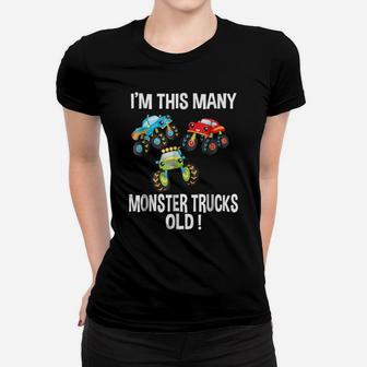 Birthday Shirt For Boys 3 I'm This Many Monster Trucks Old Women T-shirt | Crazezy DE