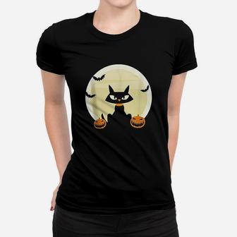 Black Cat And Full Moon Women T-shirt | Crazezy