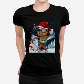 Black Girl Melanin Puffs Afro Santa Snowman Merry Christmas Sweatshirt Women T-shirt | Crazezy